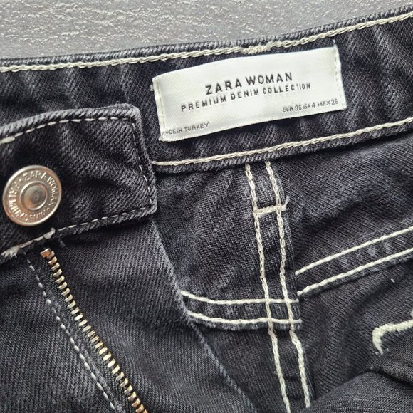 Zara Woman Premium Denim Collection Black Raw Hem Ankle Wide Leg Jeans US 4 - Picture 8 of 15
